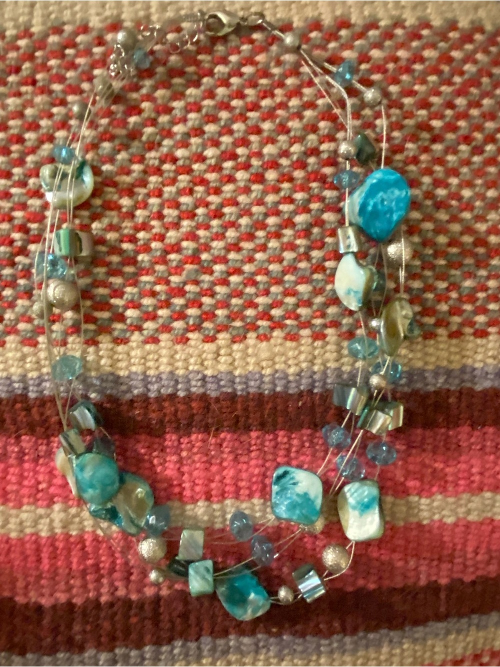 Source Unknown Turquoise & Silver Multi-Strand Beaded Necklace